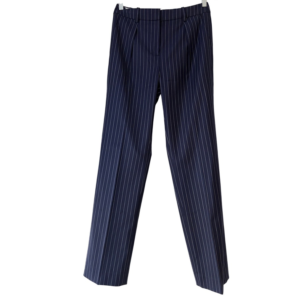 J.Crew Collection Navy Pinstripe Wool Blend Trousers Pants Size 2 Tollegno 1900